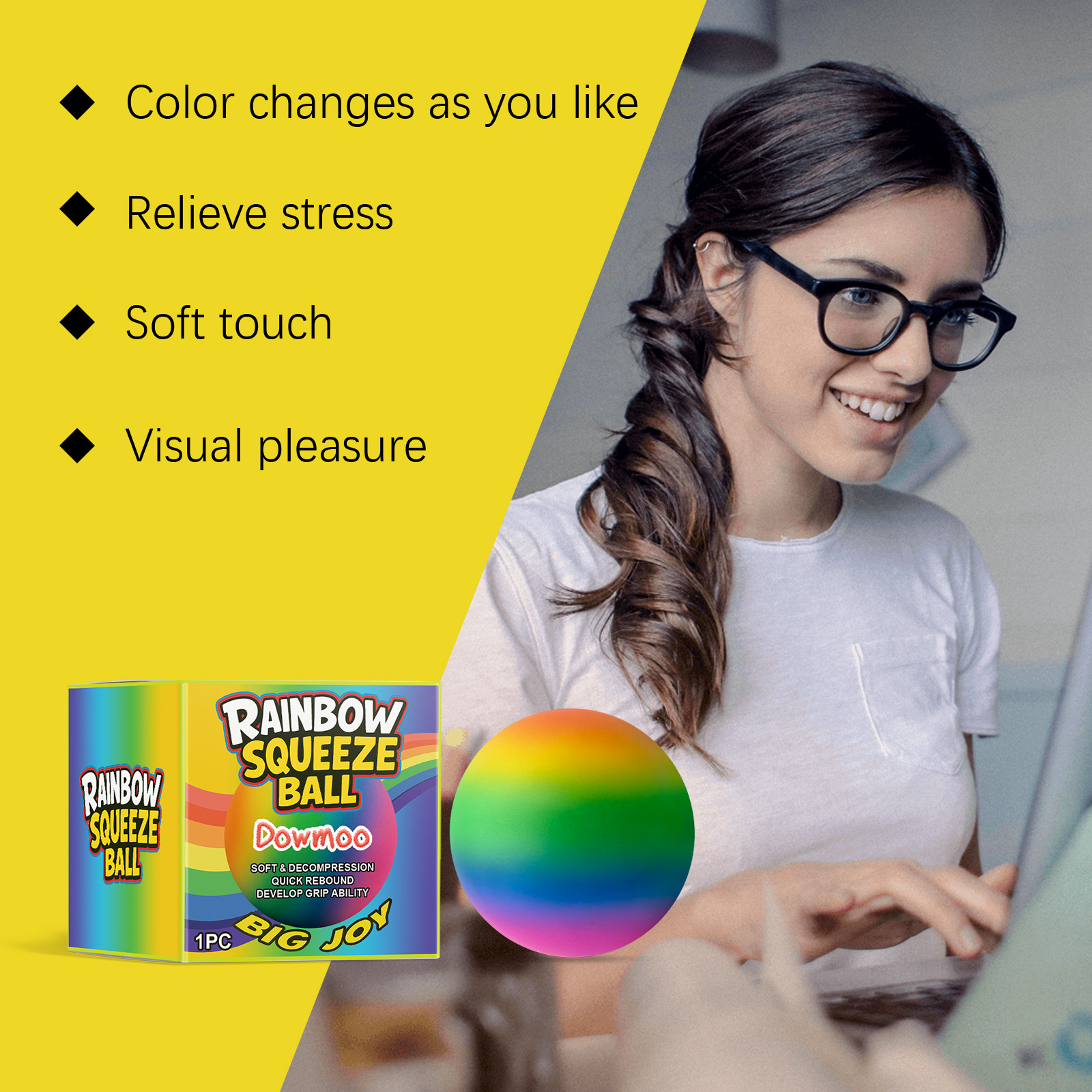 Dowmoo Rainbow Stress Ball Squishy Slow Rebound Stress Relief Toy Soft Gel Squeeze
