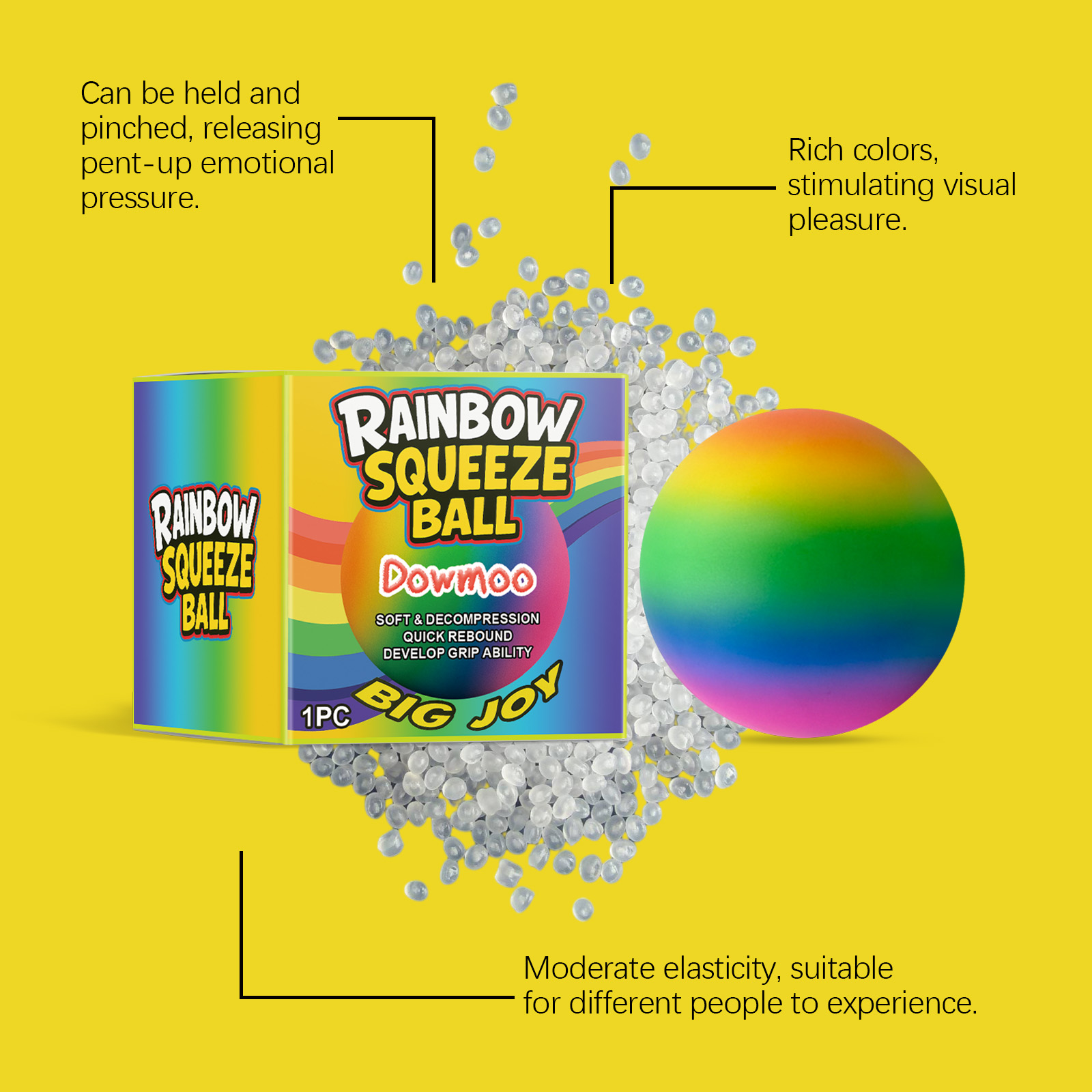 Dowmoo Rainbow Stress Ball Squishy Slow Rebound Stress Relief Toy Soft Gel Squeeze