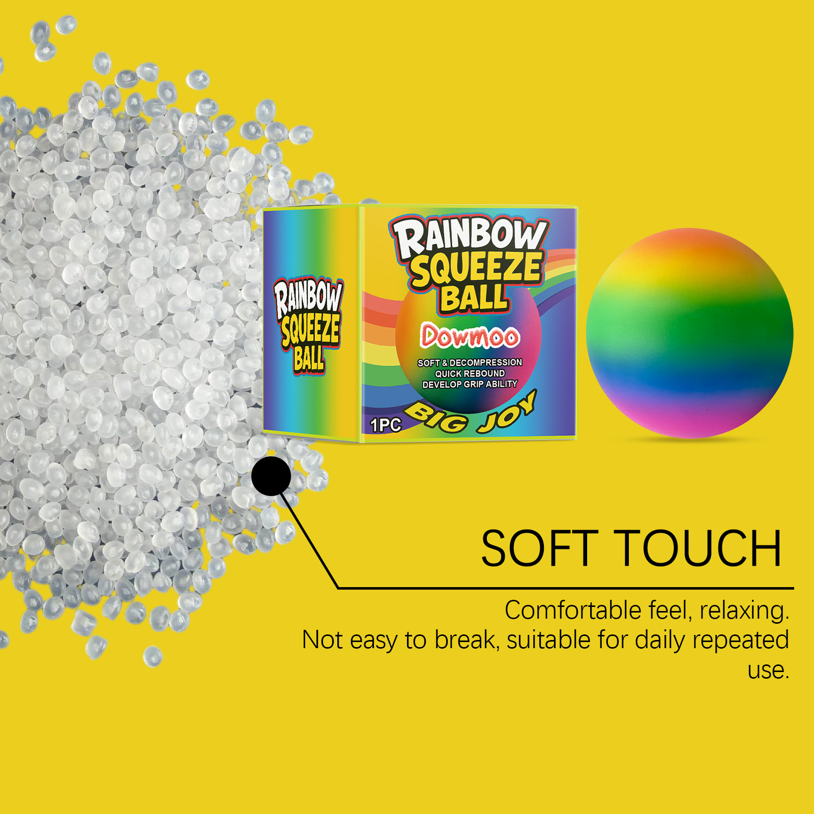 Dowmoo Rainbow Stress Ball Squishy Slow Rebound Stress Relief Toy Soft Gel Squeeze