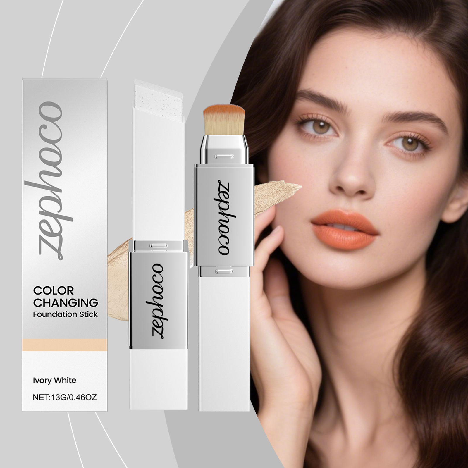(Ivory White) Two In One Color Changing Foundation Stick Light Hydrating Natural Fit Non Caking Thin Sheer Base Makeup