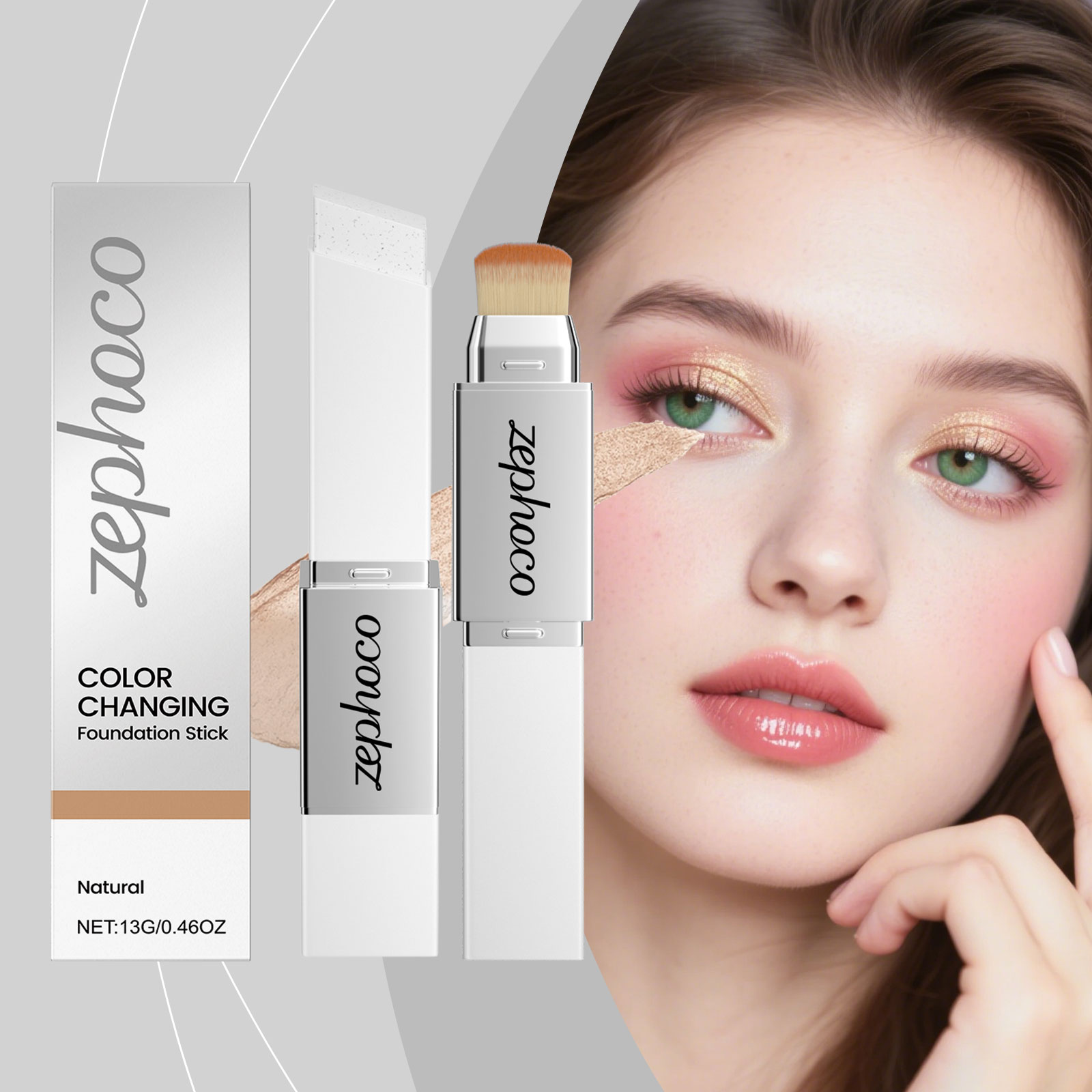 (Ivory White) Two In One Color Changing Foundation Stick Light Hydrating Natural Fit Non Caking Thin Sheer Base Makeup