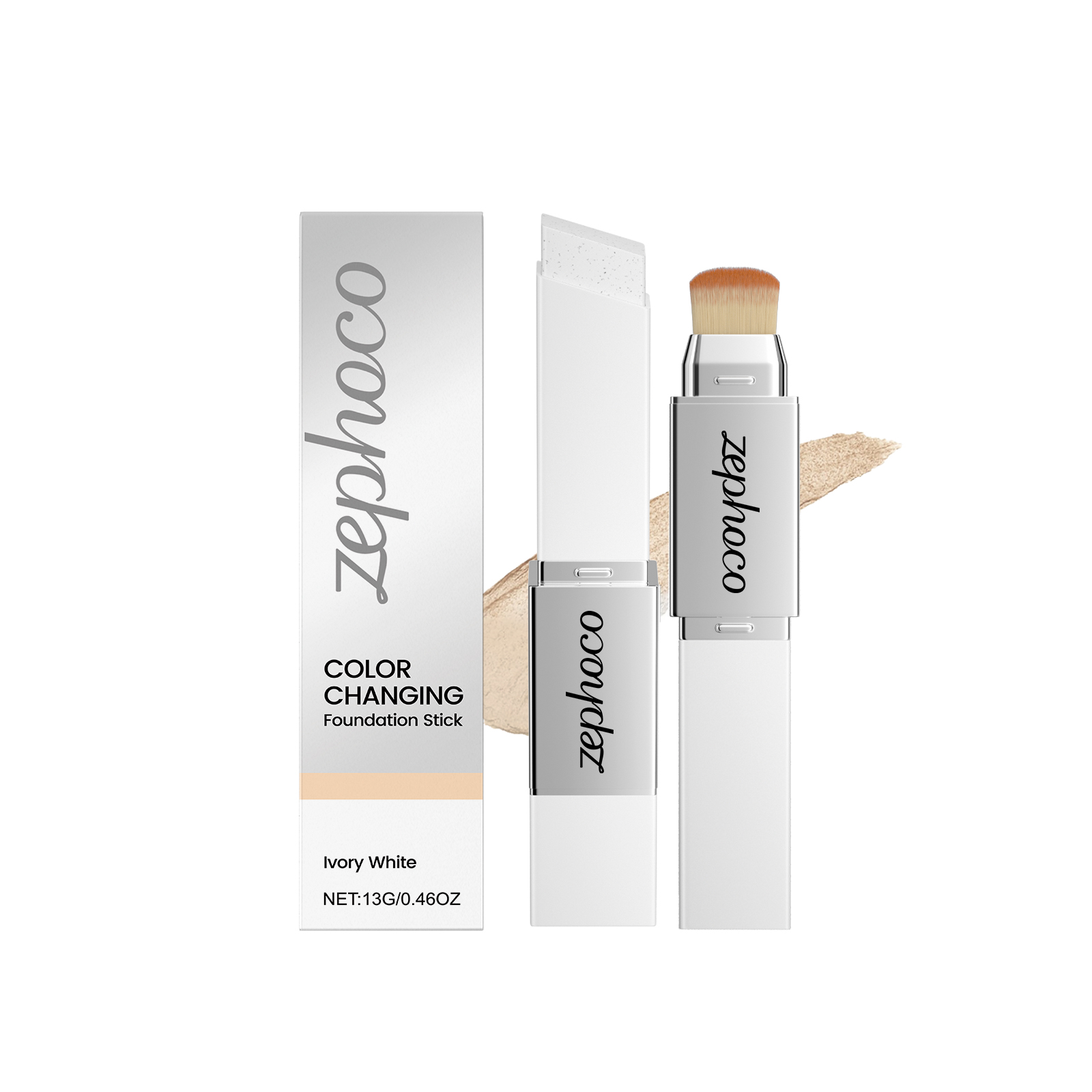 (Ivory White) Two In One Color Changing Foundation Stick Light Hydrating Natural Fit Non Caking Thin Sheer Base Makeup