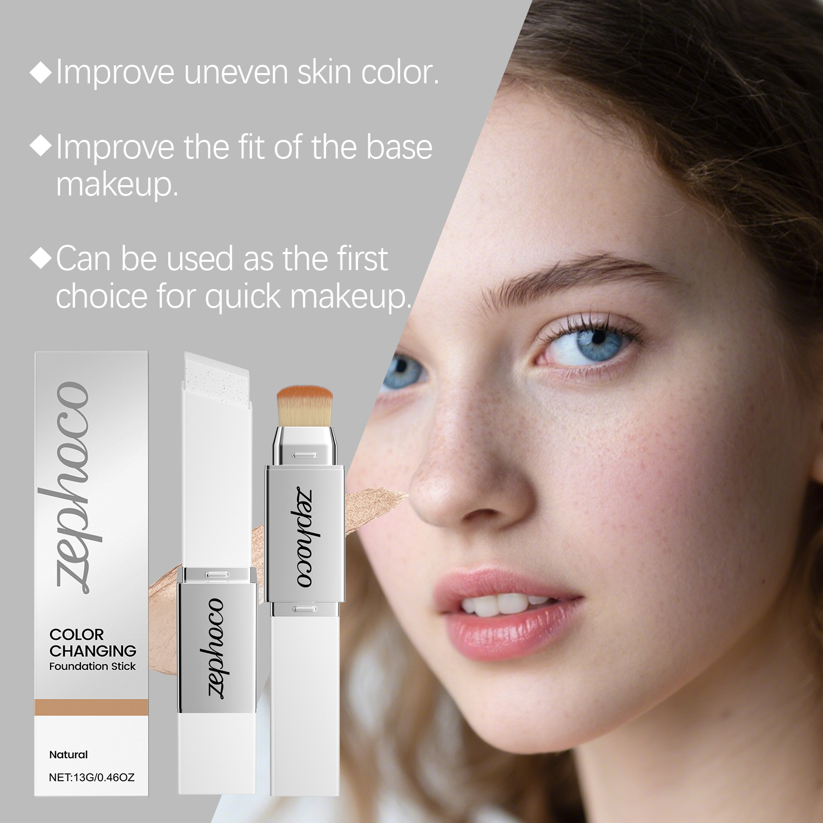 (Ivory White) Two In One Color Changing Foundation Stick Light Hydrating Natural Fit Non Caking Thin Sheer Base Makeup