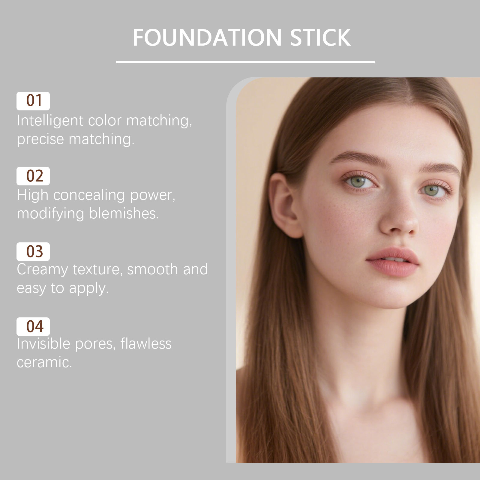 (Ivory White) Two In One Color Changing Foundation Stick Light Hydrating Natural Fit Non Caking Thin Sheer Base Makeup