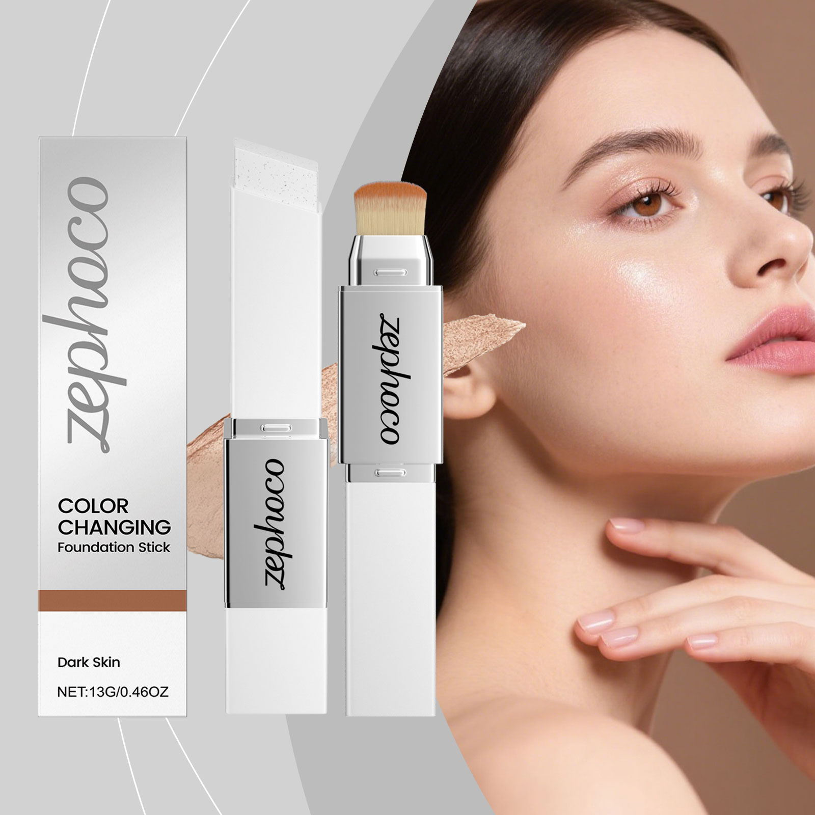 (Ivory White) Two In One Color Changing Foundation Stick Light Hydrating Natural Fit Non Caking Thin Sheer Base Makeup