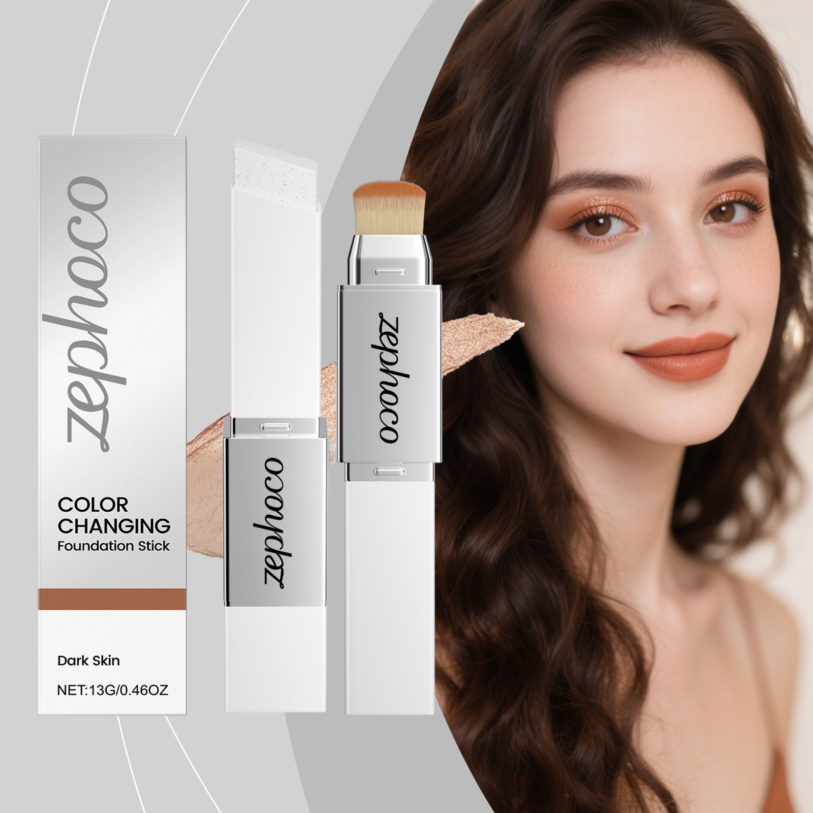 (Ivory White) Two In One Color Changing Foundation Stick Light Hydrating Natural Fit Non Caking Thin Sheer Base Makeup