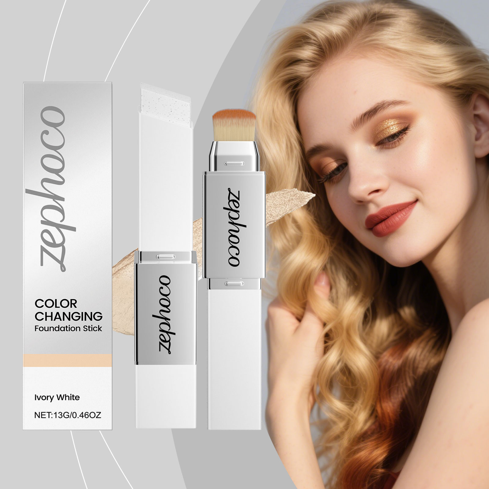 (Ivory White) Two In One Color Changing Foundation Stick Light Hydrating Natural Fit Non Caking Thin Sheer Base Makeup