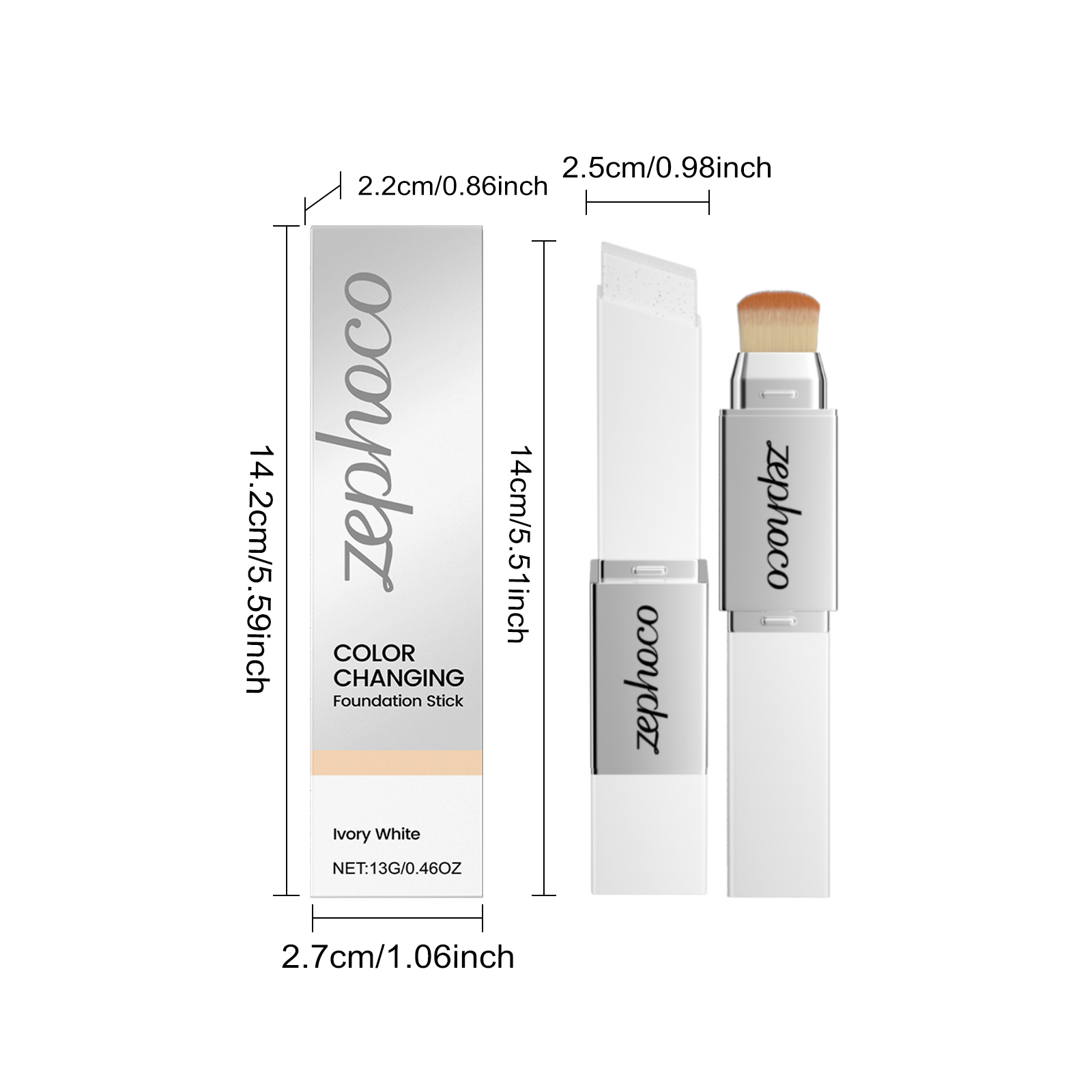 (Ivory White) Two In One Color Changing Foundation Stick Light Hydrating Natural Fit Non Caking Thin Sheer Base Makeup