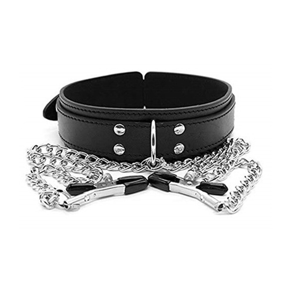 Nipple Clamps with Metal Chain PU Leather Collar - Adjustable Universal Fit for Men Women