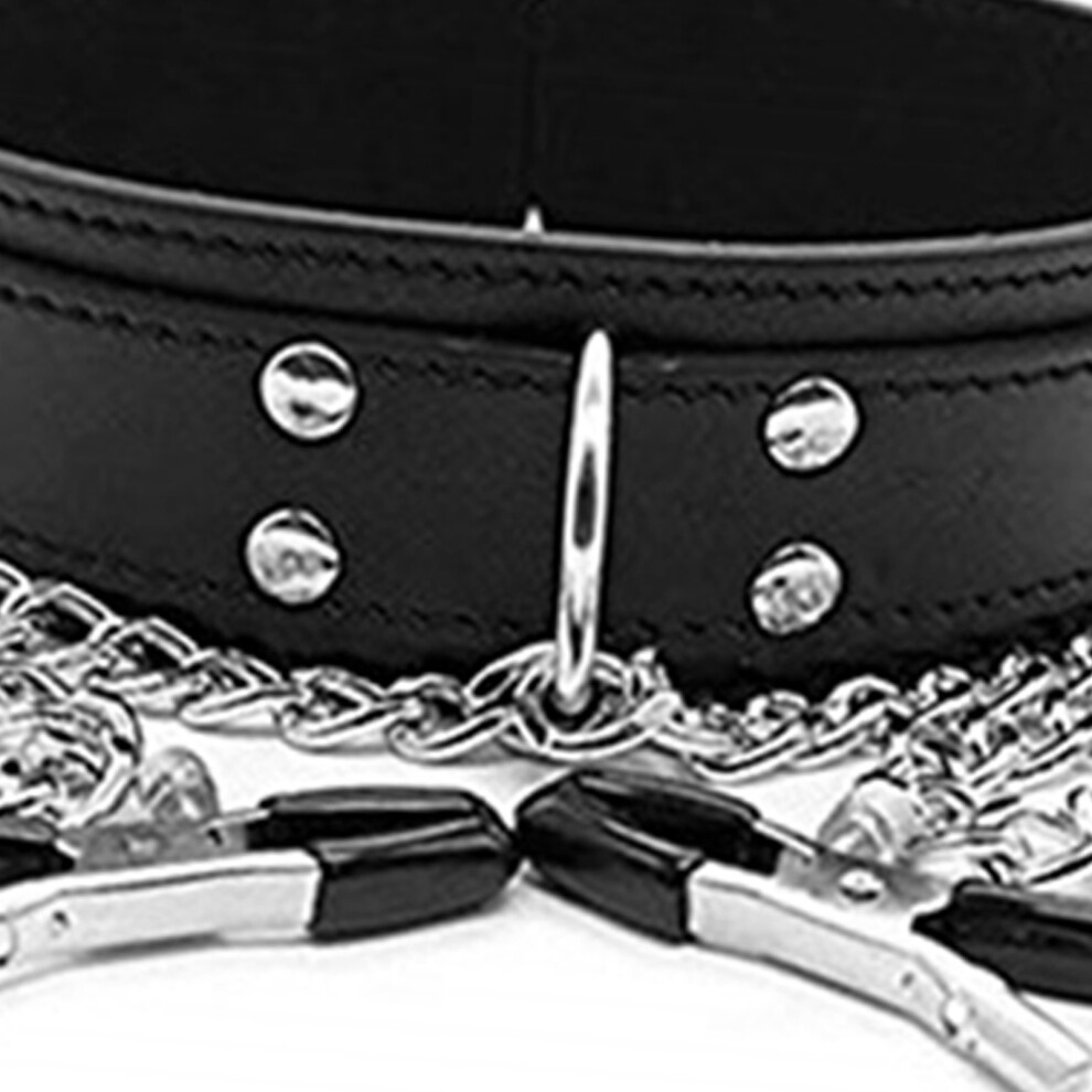 Nipple Clamps with Metal Chain PU Leather Collar - Adjustable Universal Fit for Men Women