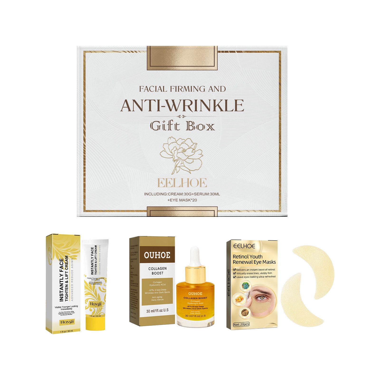 Facial Skincare Gift Set With Eye Mask Essence And Face Cream For Daily Hydration And Care