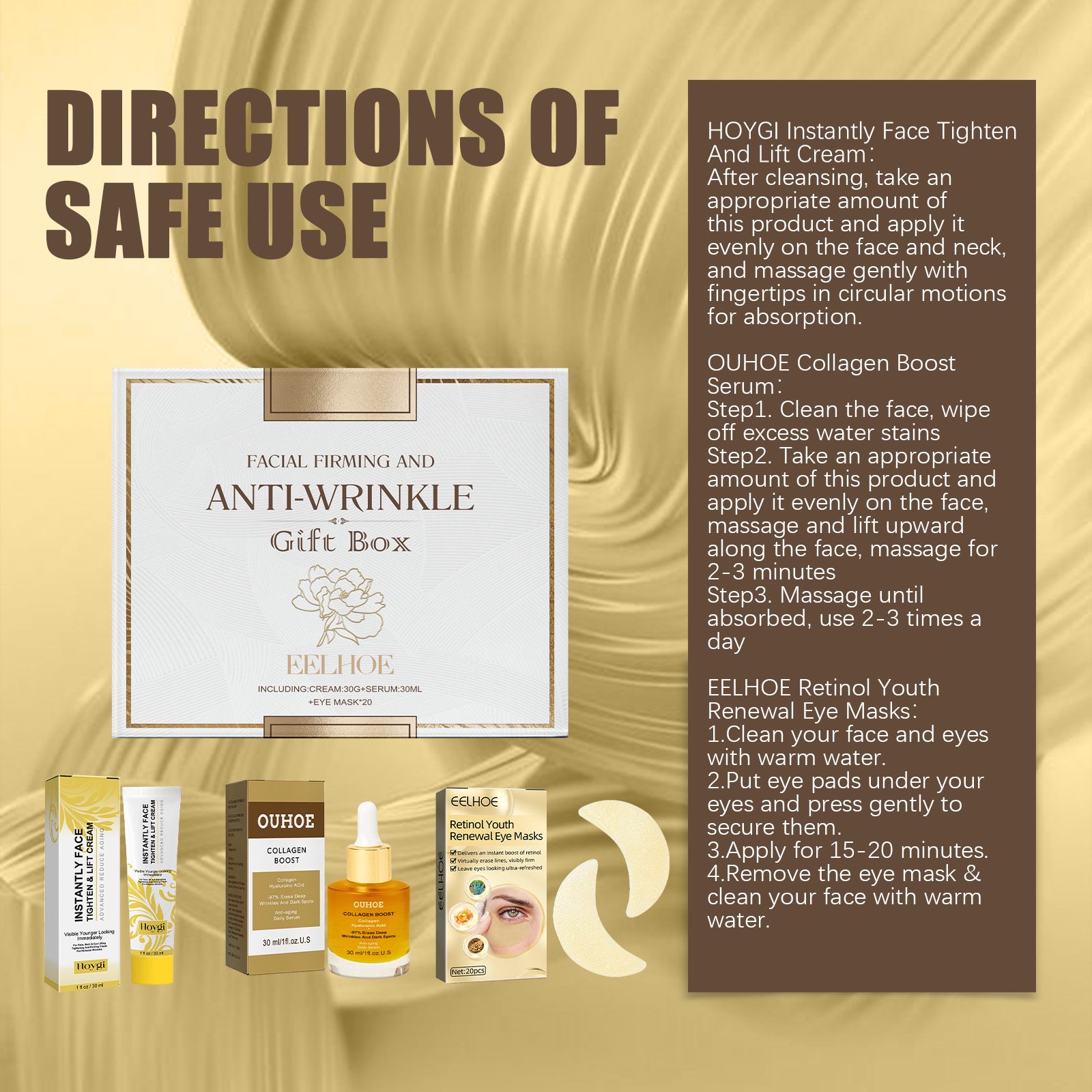Facial Skincare Gift Set With Eye Mask Essence And Face Cream For Daily Hydration And Care
