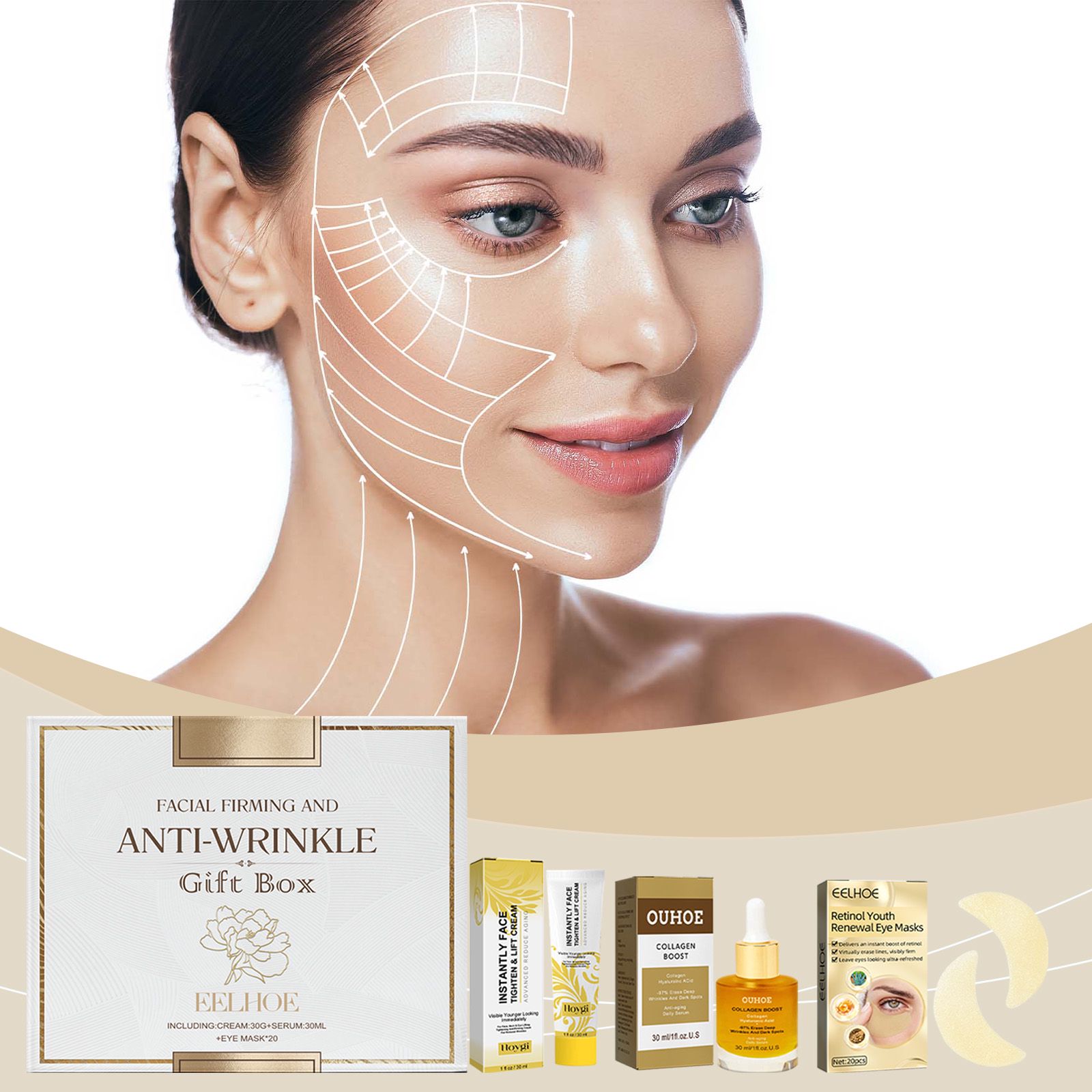 Facial Skincare Gift Set With Eye Mask Essence And Face Cream For Daily Hydration And Care