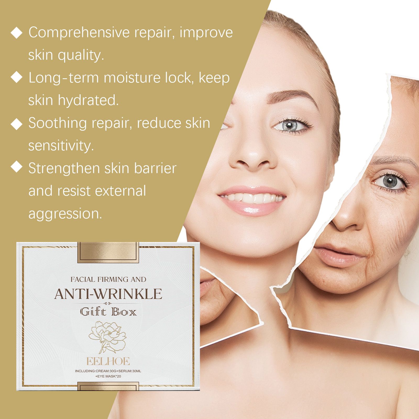 Facial Skincare Gift Set With Eye Mask Essence And Face Cream For Daily Hydration And Care