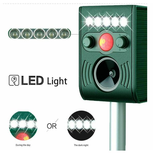 Solar Powered Ultrasonic Outdoor Pest Animal Repeller Activated Repellent