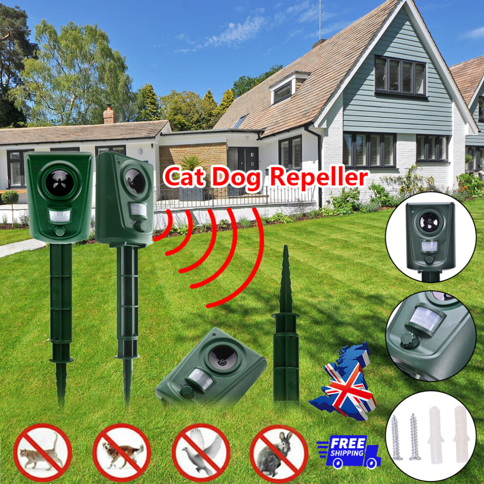 Ultrasonic Solar Cat Dog Repellent Pest Scarer Deterrent Repeller Garden