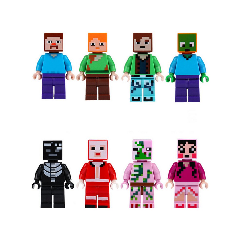 Minifigure Building Blocks Kits My World Steve Alex Zombie Action Figure 8PCS Sets Collection Display Toy for Kids as Gifts Fit Lego
