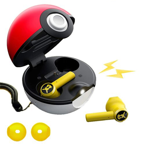 Pokémon Pikachu TWS Headphones In Ear Headset True Wireless Earphones Wireless Charging Bluetooth Gaming Earpods Perfect for Kids Boys Girls Travel Birthday Xmas Gifts Yellow