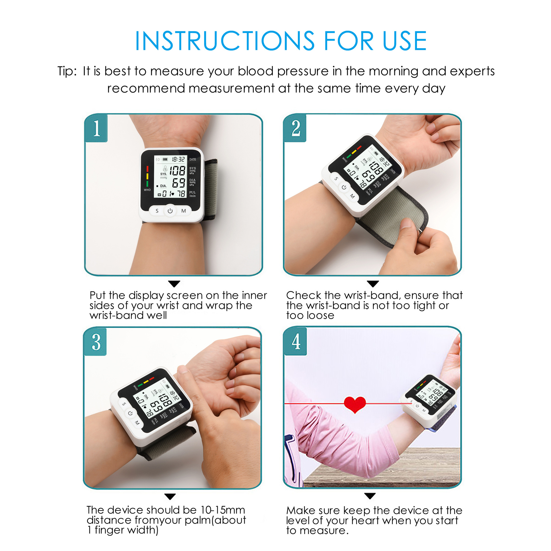 (Grey) Blood Pressure Monitor Wrist Accurate Automatic High Blood Pressure Monitors Portable LCD Screen