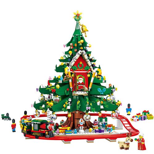 Christmas Tree House Model Sets Building Bricks Toy City Winter Village Train Santa Claus