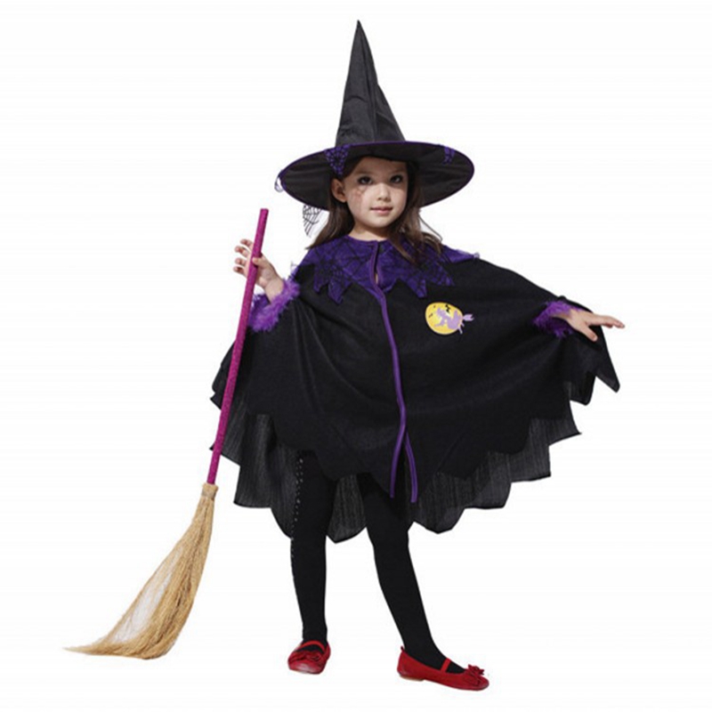 (95~110CM) Halloween Child Girl Purple Witch Costume For Pretend Play