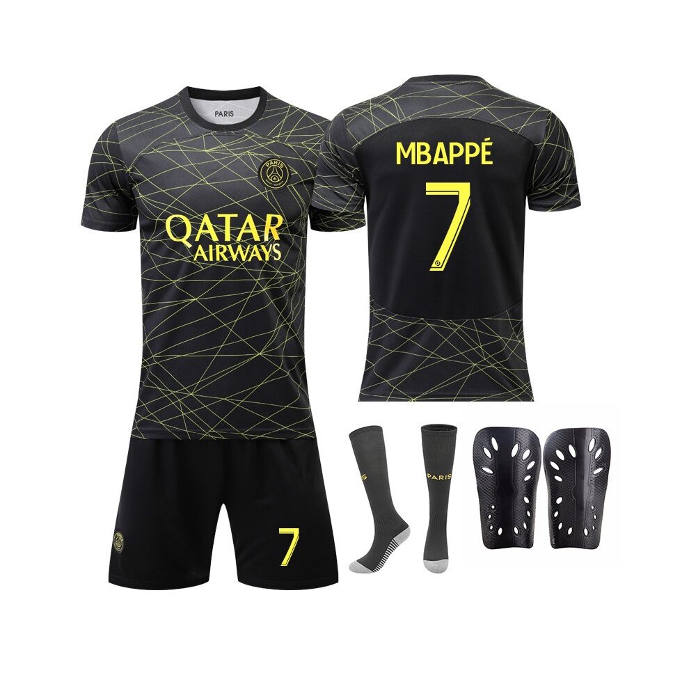(4~5 Years) PSG Paris Mbappe Football Kit Strip Jersey Kids Football Training Set Tracksuit #7