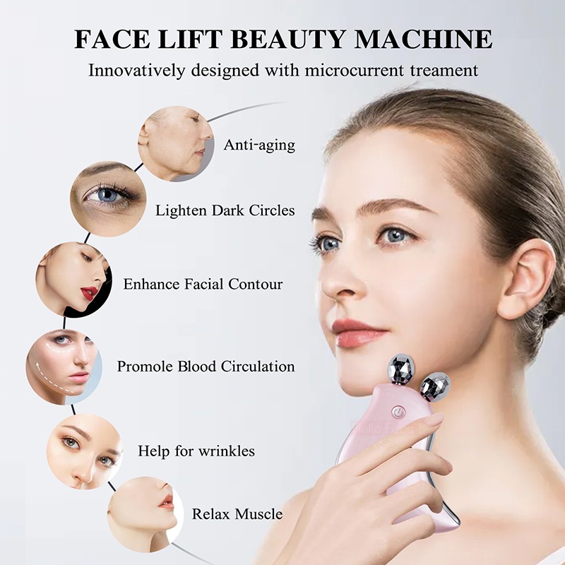 Facial Microcurrent Face Lift Massager EMS Skincare 3D Roller Massage Vibration Galvanic Beauty Apparatus Handheld Shaper Warm Vibration Women Gifts