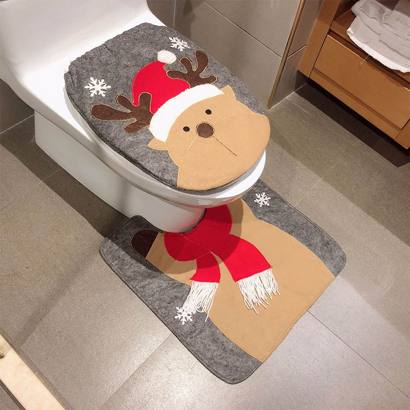 (Santa Claus) 2 Pcs Christmas Toilet Cover Decorations Set Christmas Snowman Reindeer Santa Toilet Seat Cover Set and Rug Red Christmas Bathroom Decorations Xmas Home Indoor