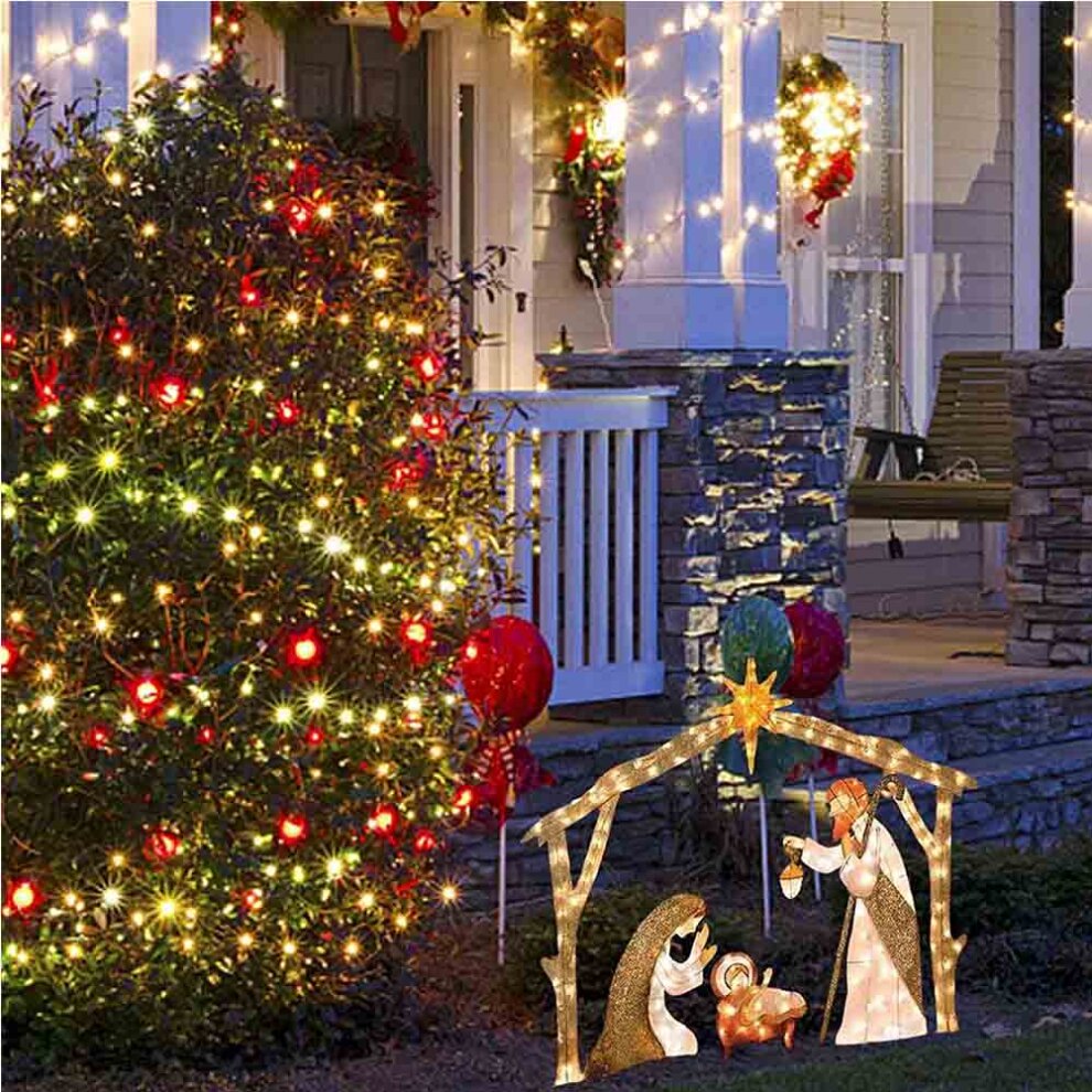 Christmas Decoration Christmas Jesus Holy Family Nativity Scene Yard Ornaments Outdoor Garden Decor with Lights String