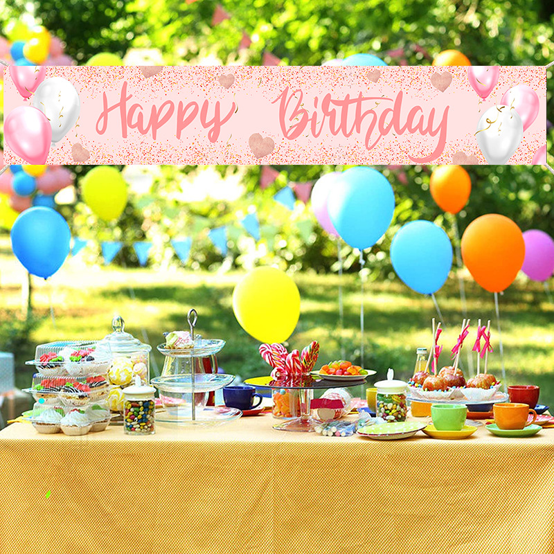 Happy Birthday Sign Yard Happy Birthday Decorations Party Decor Backdrop Birthday Banner Gift For Girl Boy Kids Women Men - Pink