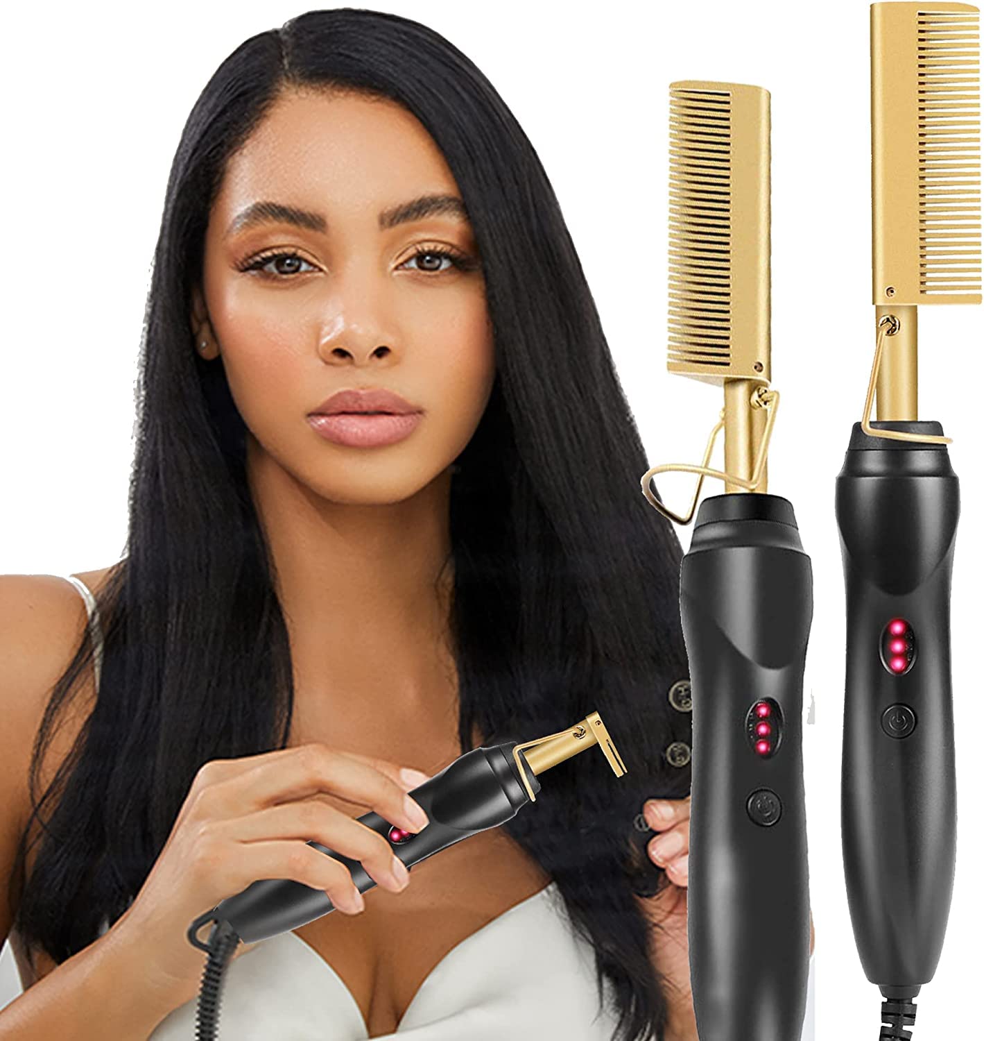 Electric Hot Comb Hair Straightener Hot Anti-Scald Portable Curling Flat Iron Salon for Home