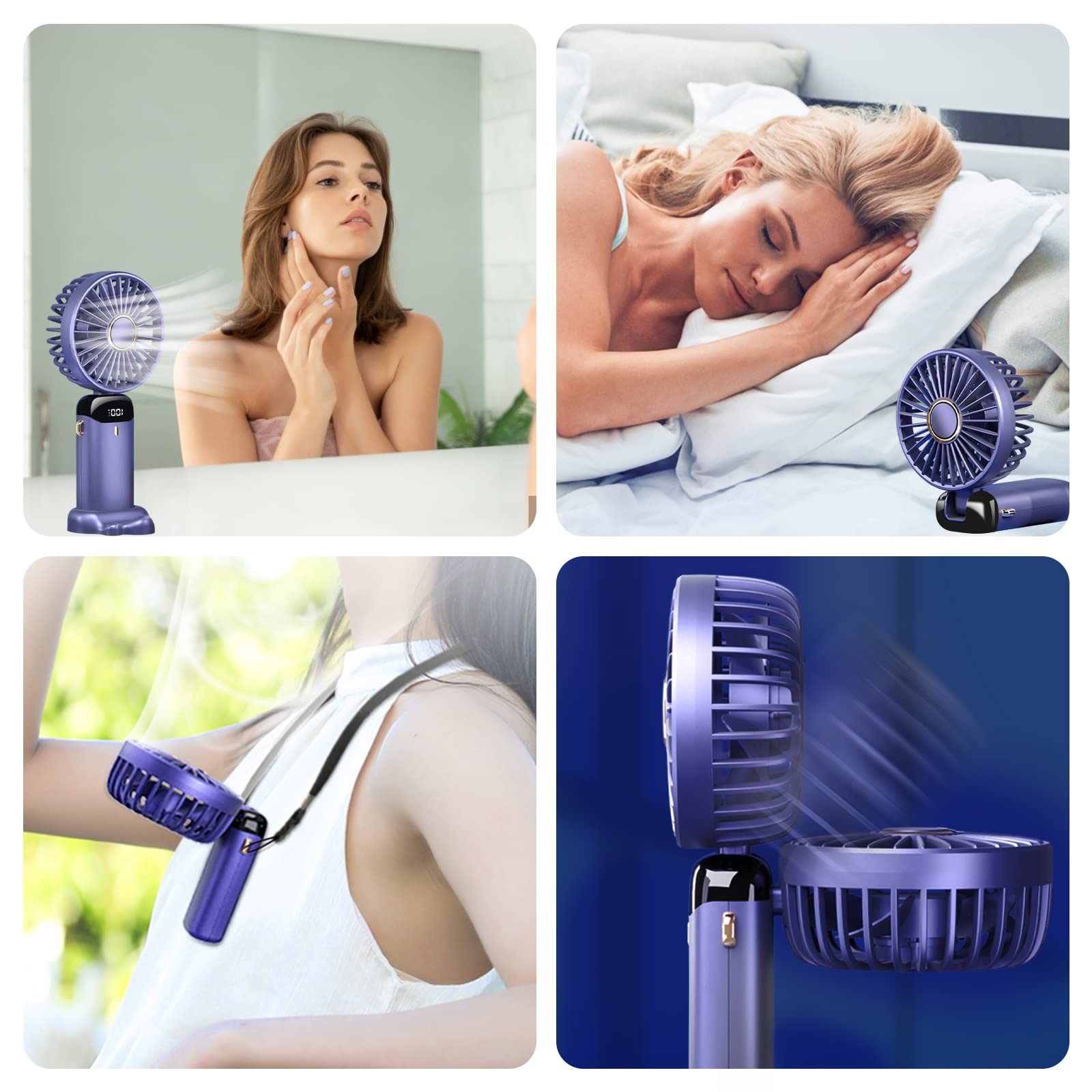USB Rechargeable Fans Hand Held Fan,Portable Handheld Desktop Fans with LED Display for Home Office Bedroom Outdoor Travel