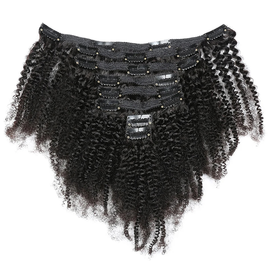 (10inches x 1 Pack) Kinky Curly Clip in Hair Extension Maxine 3C 4A Afro Kinky Curly Clip in Human Hair Extensions Women 120g set clip-in Full Head