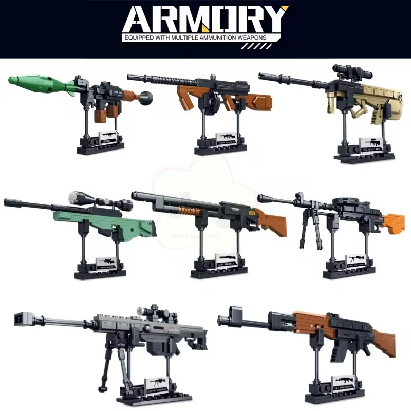 (AK~47) Military Weapon AK47 Barrett Super Magnum Assault Sniper Rifle Model Building Blocks Imitation Gun Bricks Toys