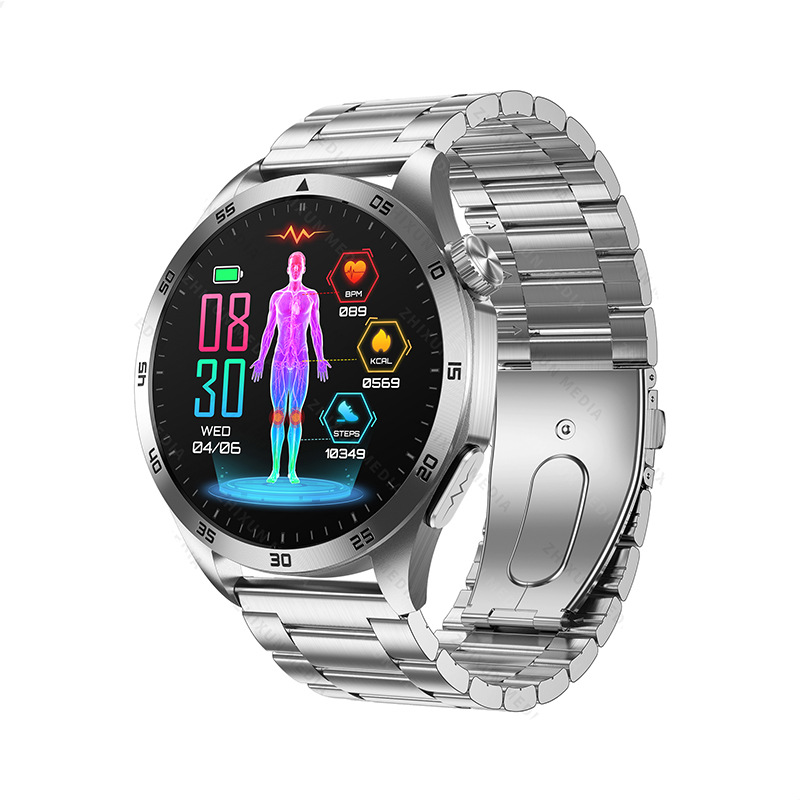 (Black Silicone) Men Smart Watch Blood Lipids Uric Acid ECG HD Screen Health Management Bluetooth Call Sports Fitness Tracker Waterproof Watches