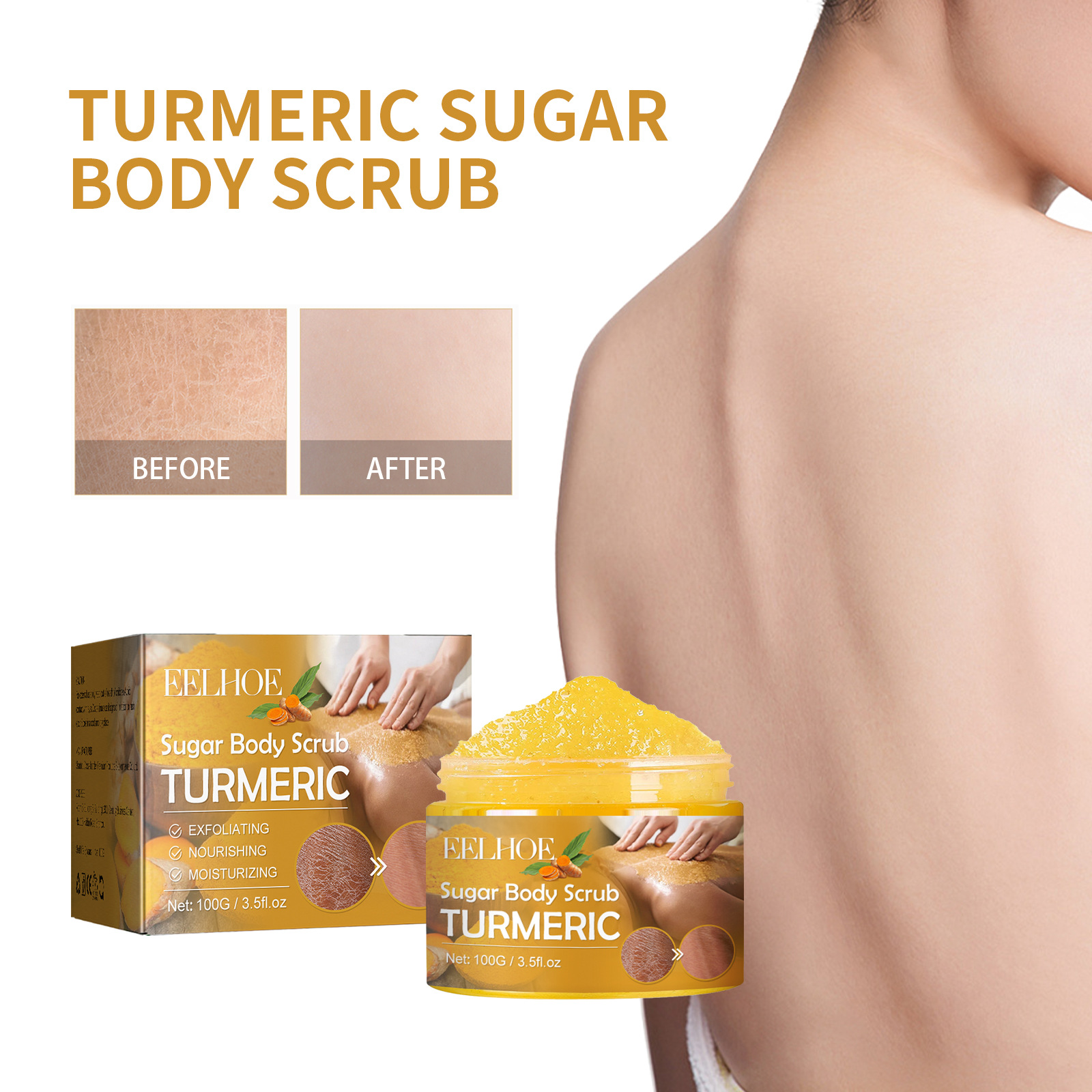 Body Scrub Dead Skin Darkness Removal Back Exfoliating Brighten Knee Elbow Anti Acne Deep Cleansing Moisturizing Turmeric Scrubs