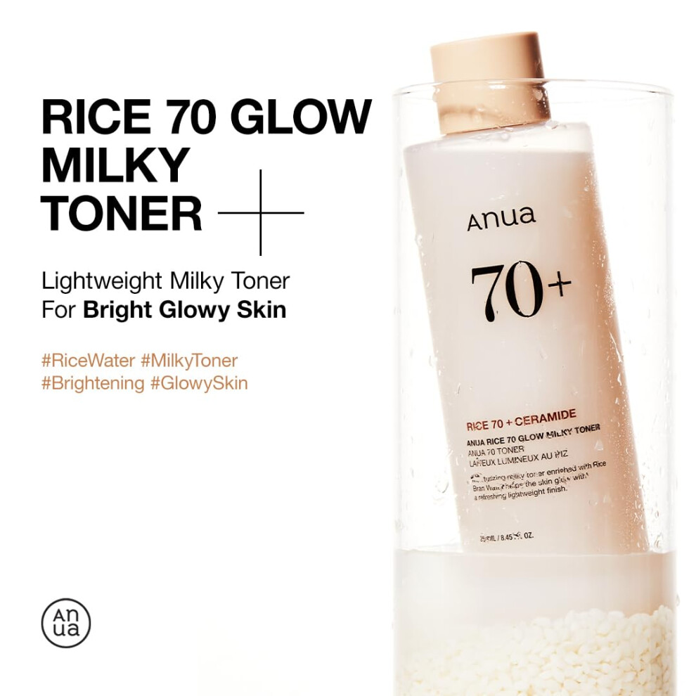 Rice 70 Glow Milky Toner, for Glass Skin, Rice Water, Niacinamide, Ceramides, Panthenol, Non comedogenic, Fungal Acne Safe, Korean Skin Care,