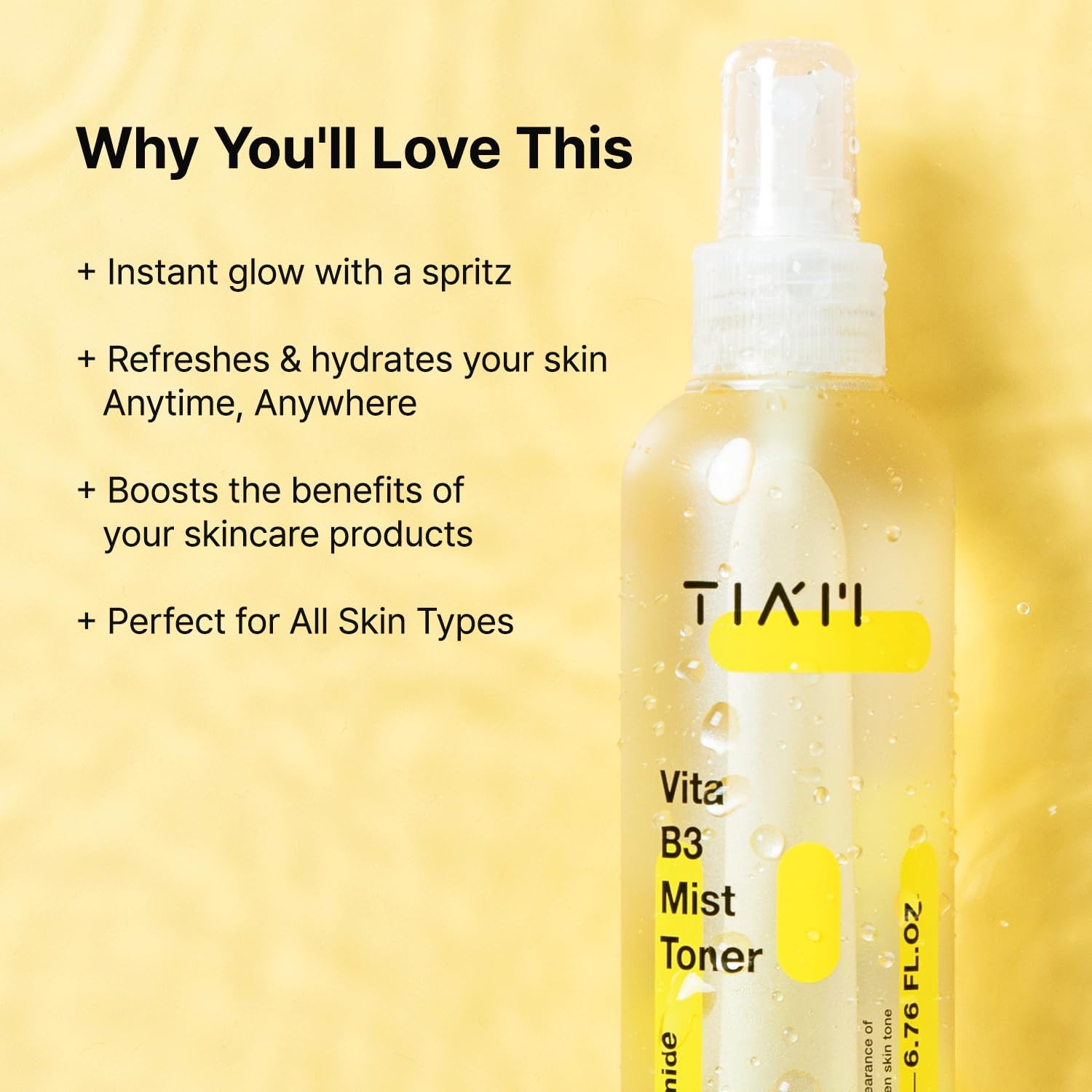 TIAM Vita B3 Mist Toner Skin Brightening Toner 200ml for Face Vitamin C Face Mist Spray Hydrating Facial Toner Hydrating Face Mist Uneven Skin Facial Cleanser