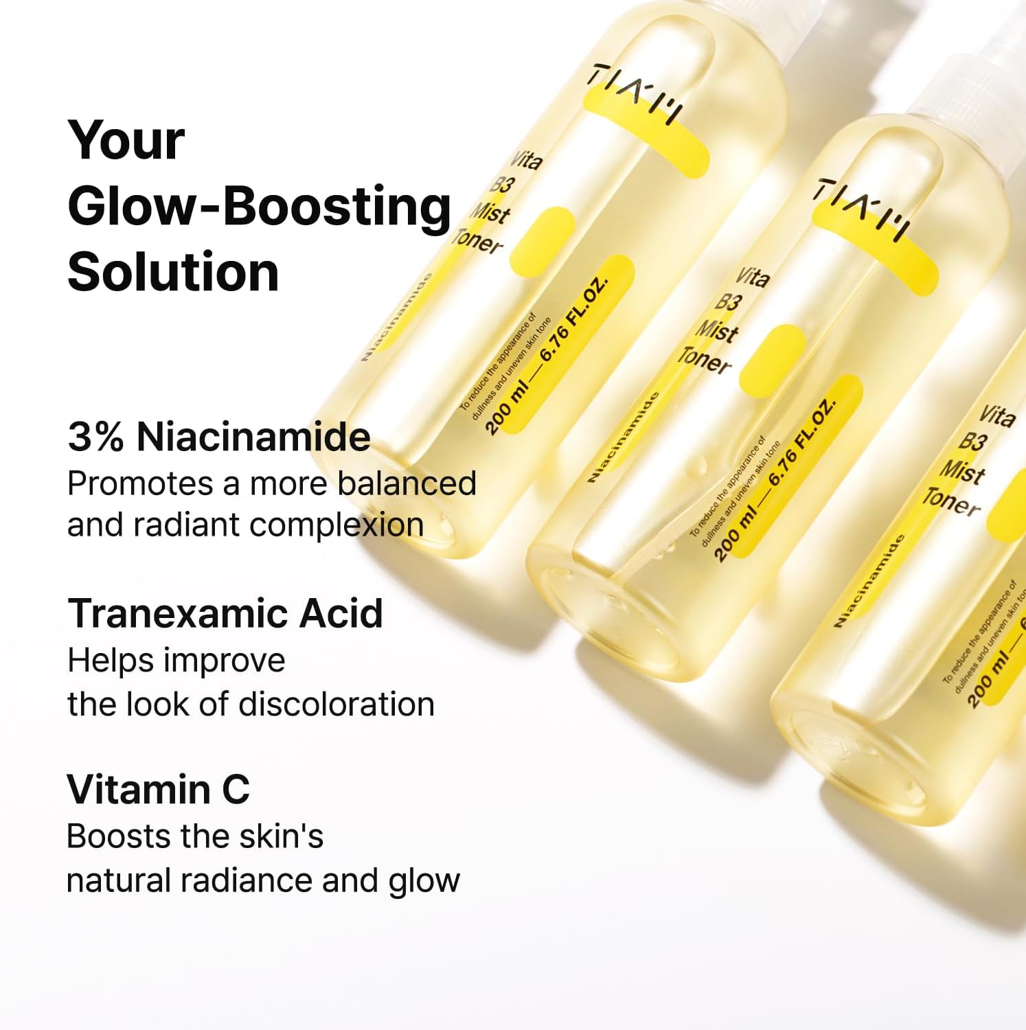 TIAM Vita B3 Mist Toner Skin Brightening Toner 200ml for Face Vitamin C Face Mist Spray Hydrating Facial Toner Hydrating Face Mist Uneven Skin Facial Cleanser