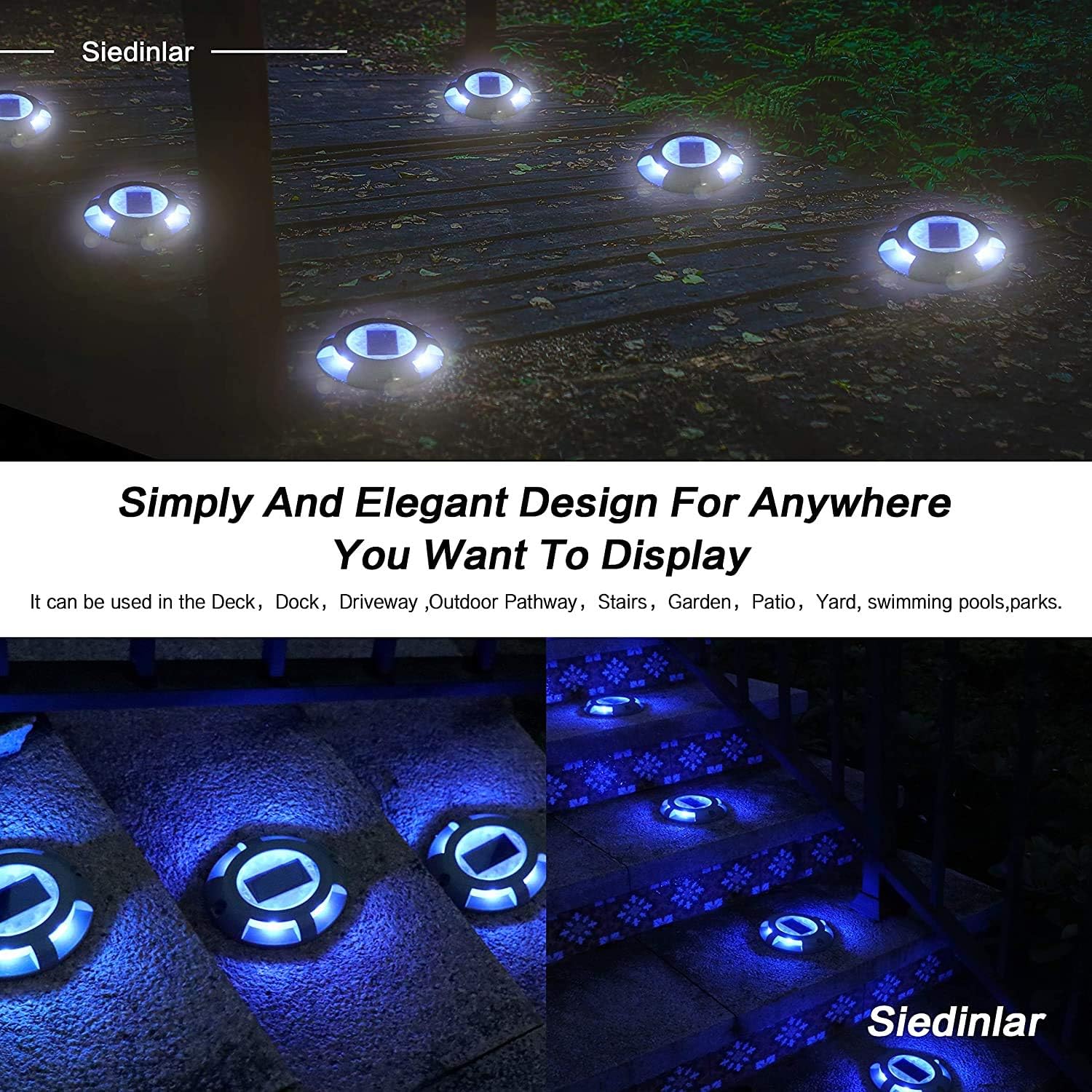 (Warm White) Solar Deck Lights Outdoor Waterproof Ground Light Solar Lights Outdoor Garden for Pathway Driveway Step Dock 4 Pack