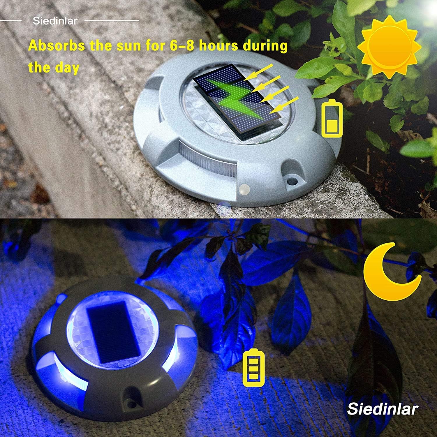 (Warm White) Solar Deck Lights Outdoor Waterproof Ground Light Solar Lights Outdoor Garden for Pathway Driveway Step Dock 4 Pack