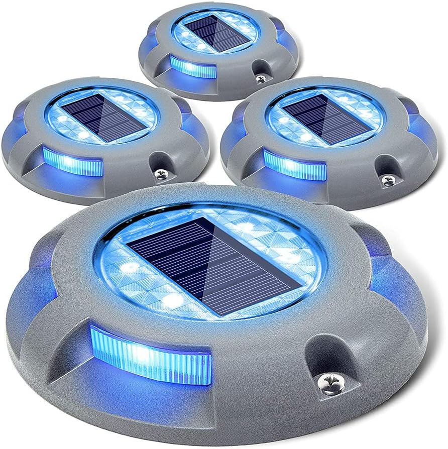 (Warm White) Solar Deck Lights Outdoor Waterproof Ground Light Solar Lights Outdoor Garden for Pathway Driveway Step Dock 4 Pack