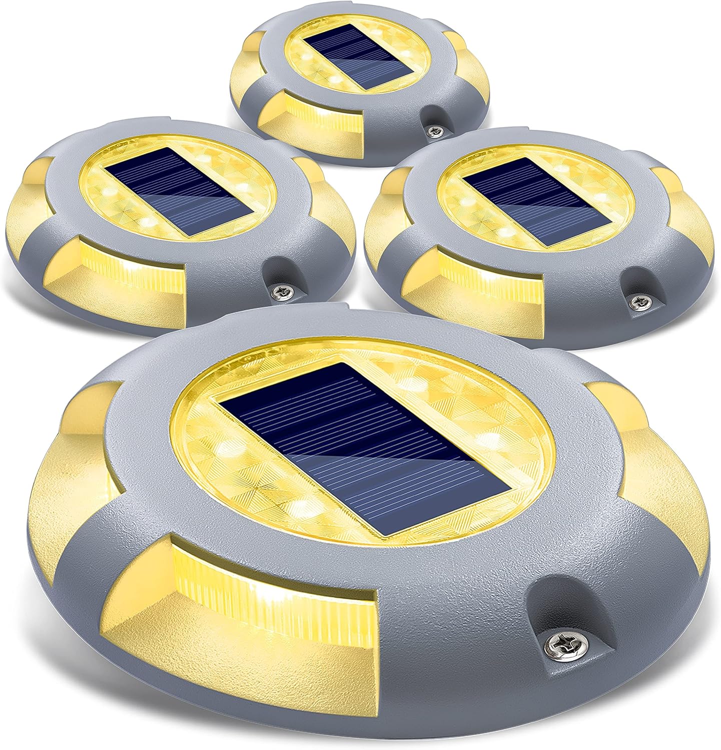 (Warm White) Solar Deck Lights Outdoor Waterproof Ground Light Solar Lights Outdoor Garden for Pathway Driveway Step Dock 4 Pack