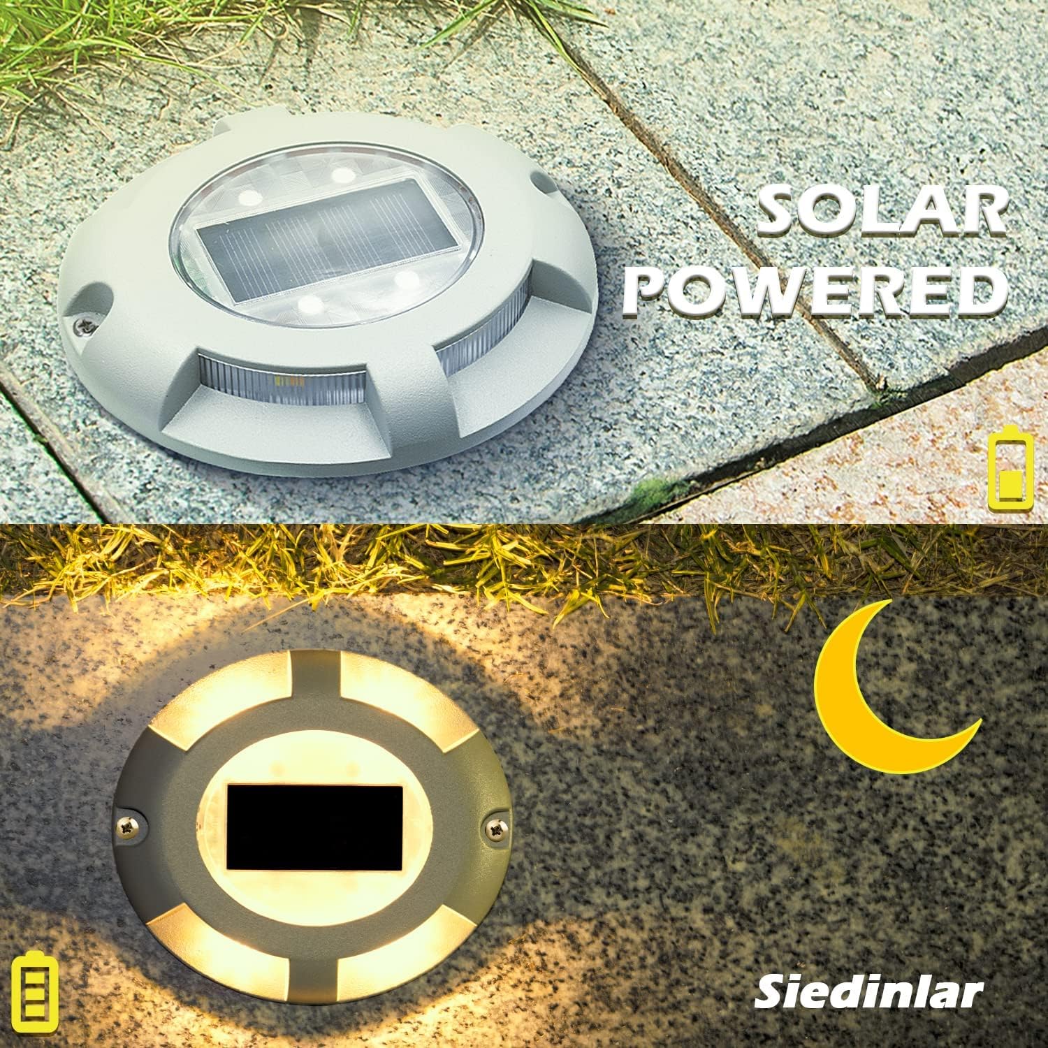 (Warm White) Solar Deck Lights Outdoor Waterproof Ground Light Solar Lights Outdoor Garden for Pathway Driveway Step Dock 4 Pack