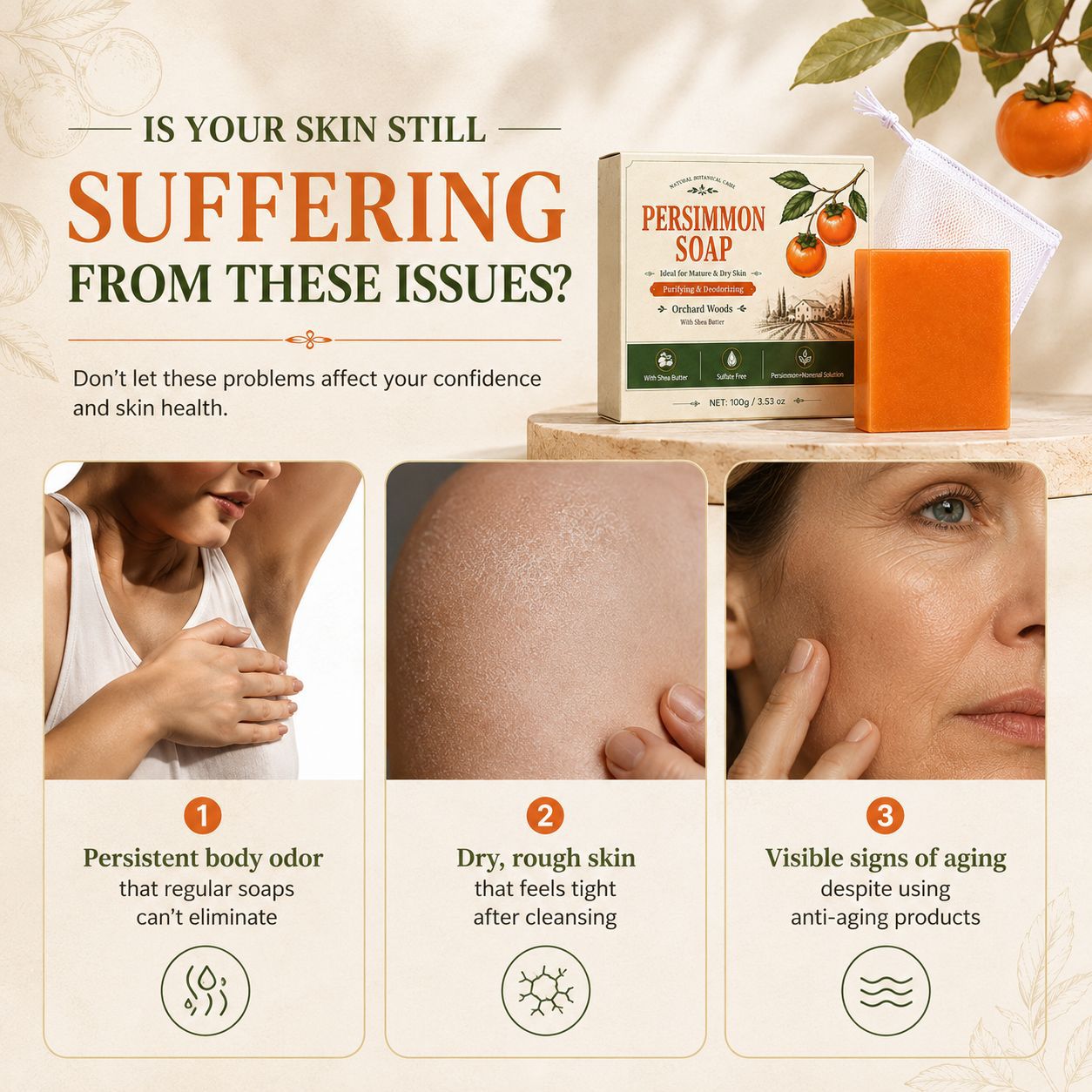 Persimmon Soap Bar Woody Fruity Scent Natural Purifying Soap for Daily Body Care Home Use Wood 100g