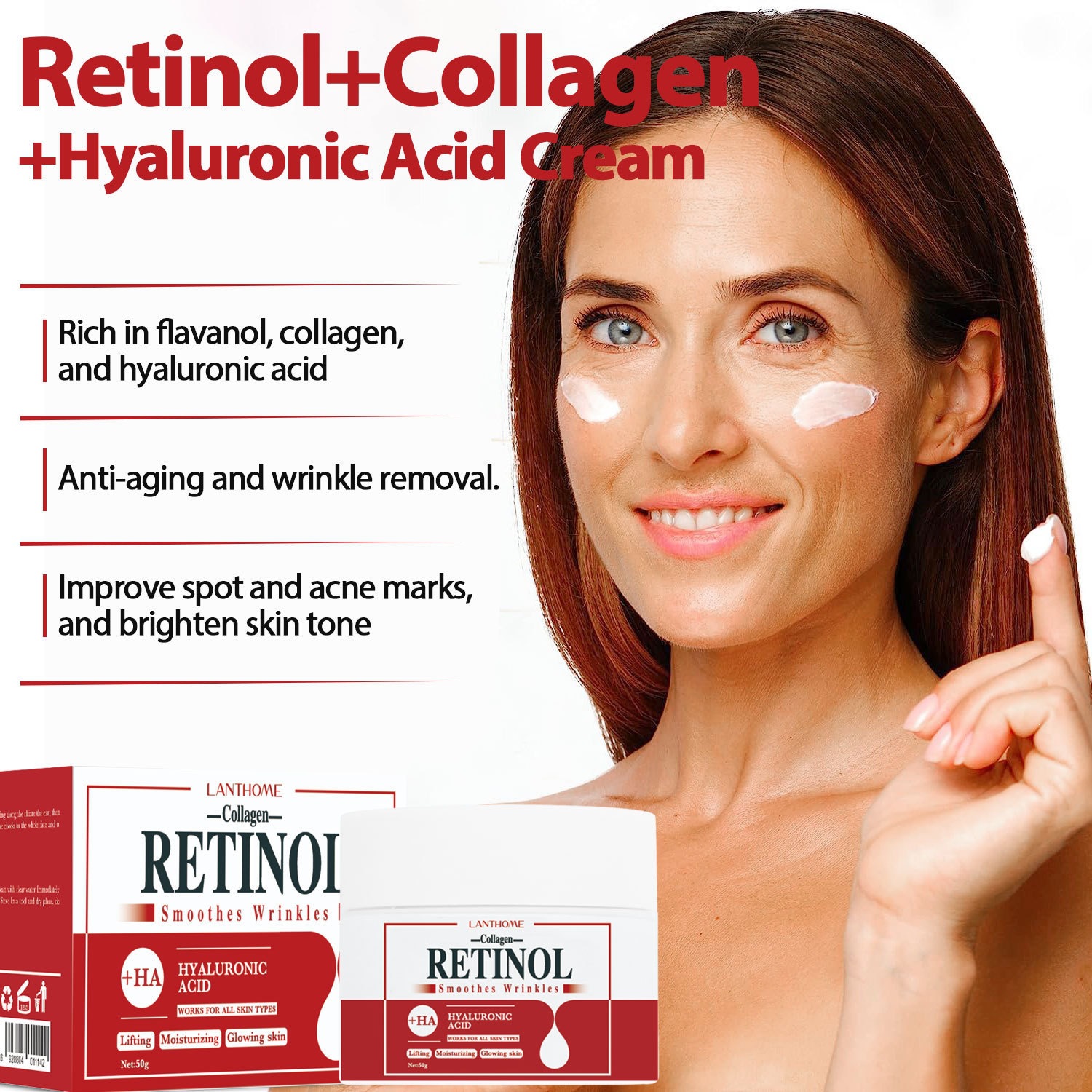 Lanthome Retinol Collagen Hyaluronic Acid Cream For Brightening Hydrating And Skin Renewal Daily Moisturizer 50g