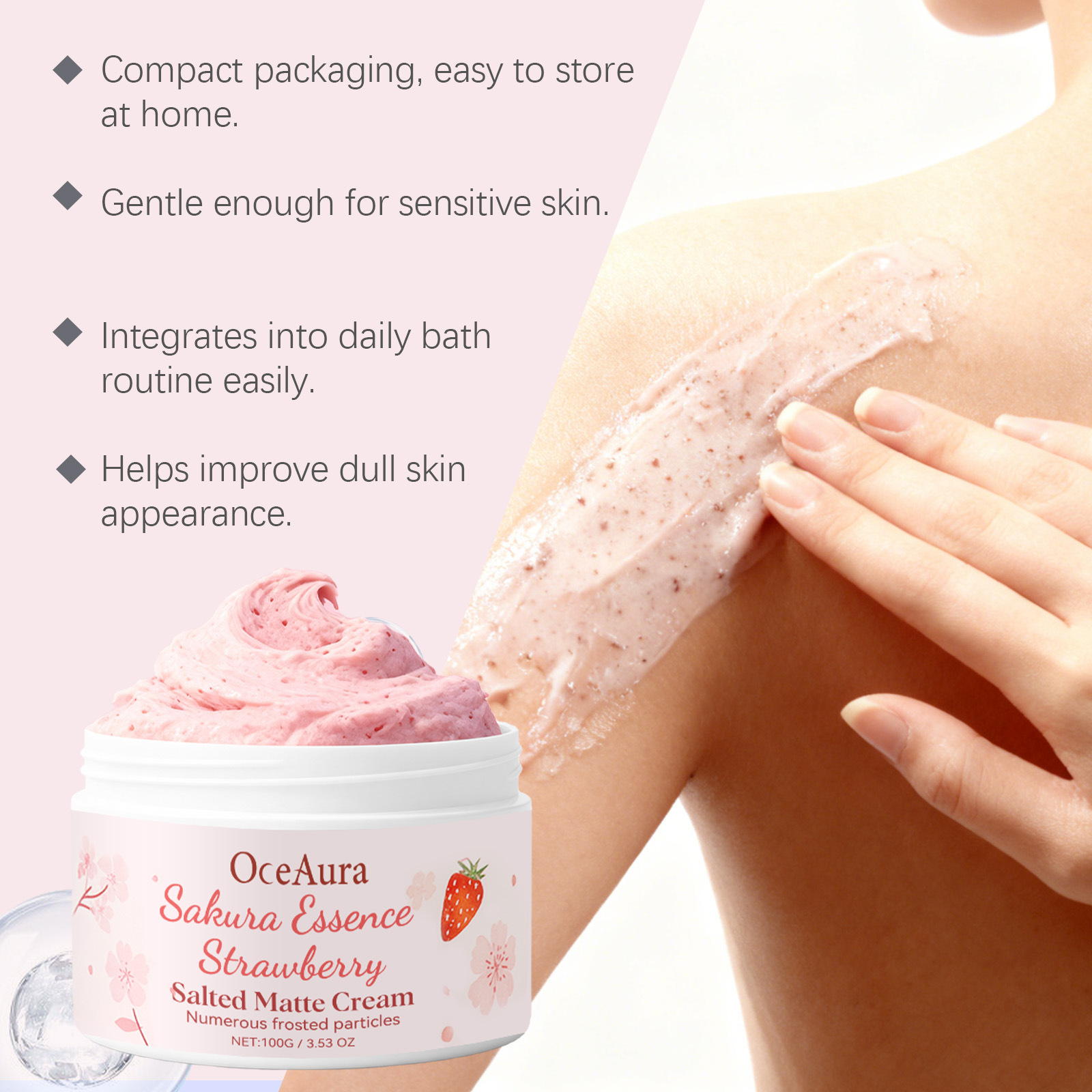 Sakura Strawberry Body Scrub Gentle Exfoliating Moisturizing Refreshing For Smooth Soft Skin Daily Shower Care