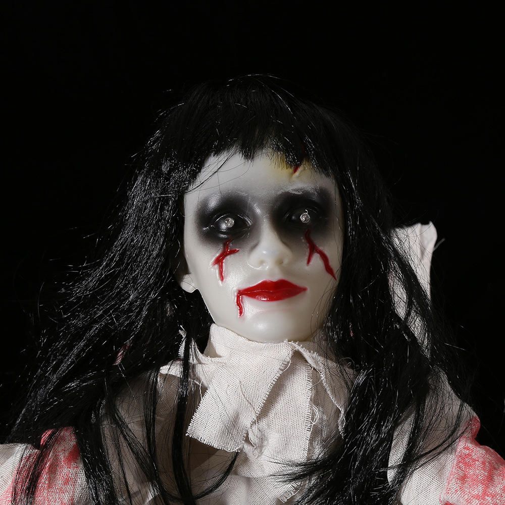 (White) Voice Controlled Female Ghost Halloween Decor Crawling Ghost Electric Light Emitting Escape Room Prop Crawling Lady Ghost