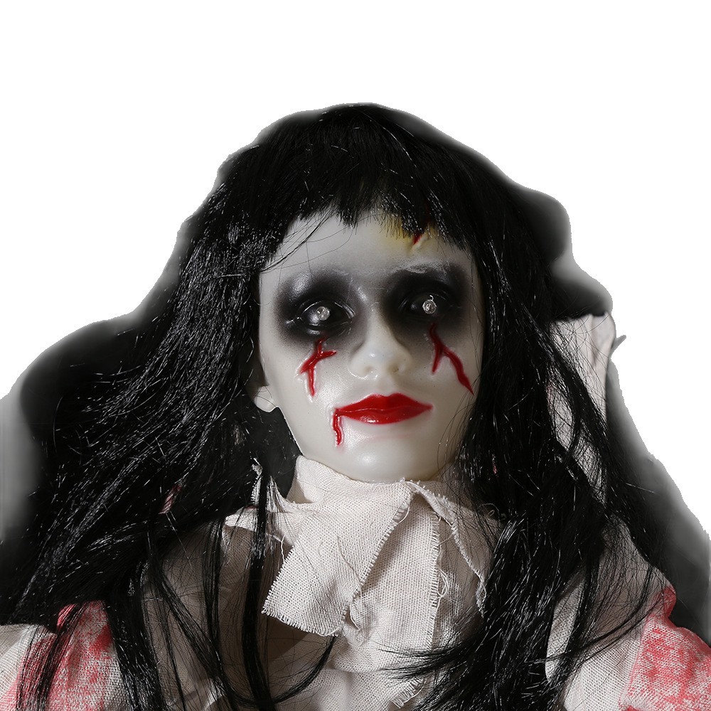 (White) Voice Controlled Female Ghost Halloween Decor Crawling Ghost Electric Light Emitting Escape Room Prop Crawling Lady Ghost