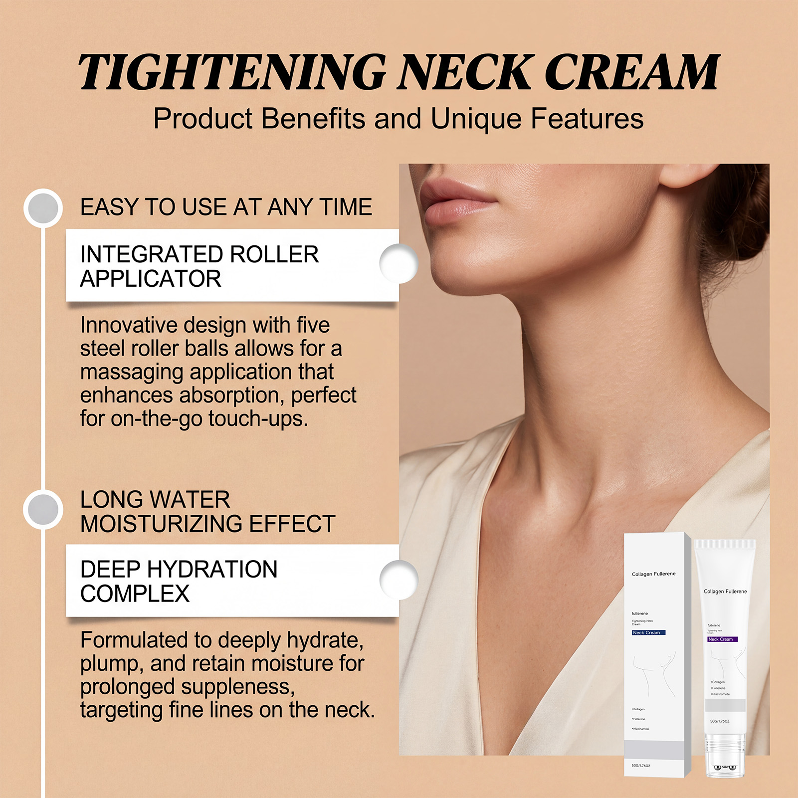 Collagen Moisturizing Neck Cream Care Smooth Hydrating Nourishing Replenish Tender Skin Neck Care Daily Gentle Soft Delicate